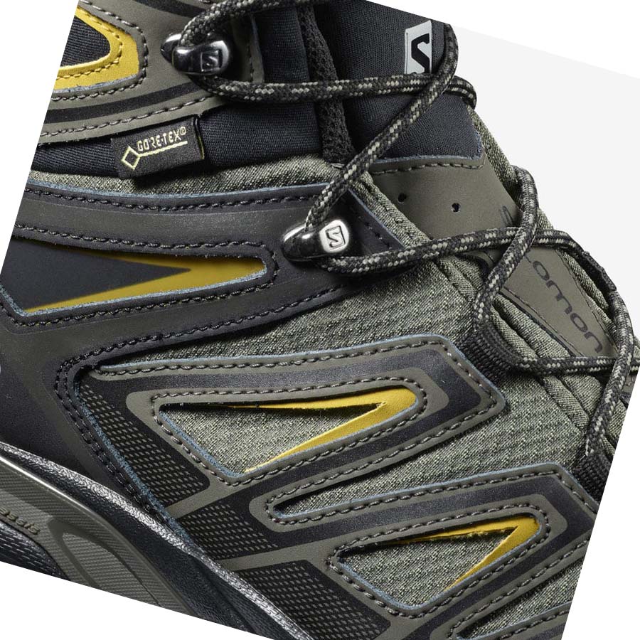 Salomon X ULTRA 3 WIDE MID GORE-TEX Túracipő Férfi Szürke Fekete Zöld | HU 2031LIS